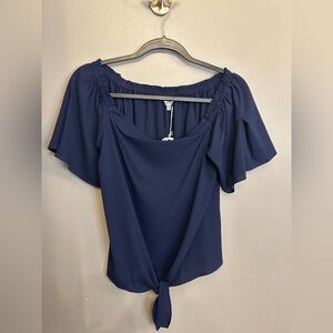 NWT Naked Zebra navy blue tie top flowing short sleeved size M